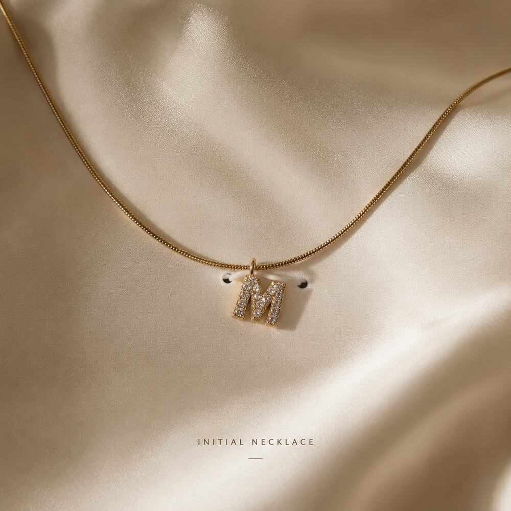 14K Gold Dipped CZ Initial M Necklace Minimal Layering Pendant Jewelry